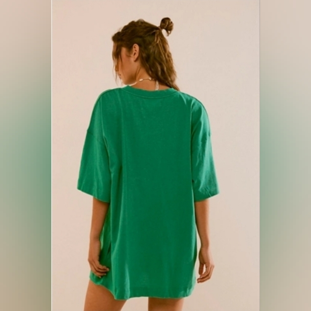 Free People Beach Essential Extreme Oversized Tee Mini Dress Medium Green EUC